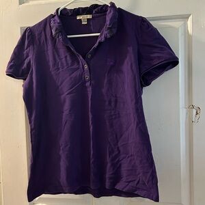 Burberry Purple Button-Front Polo with Ruffled Collar